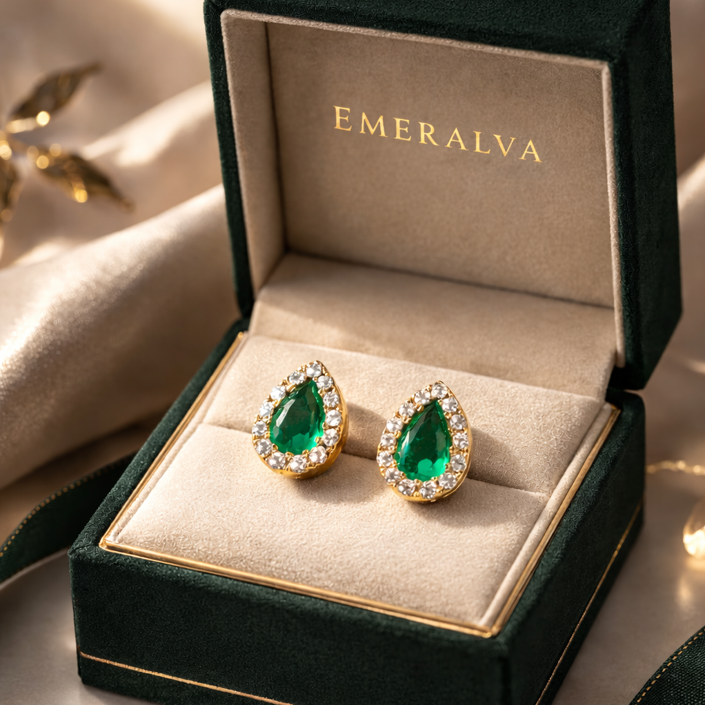 Aurora colombian emerald halo stud earrings