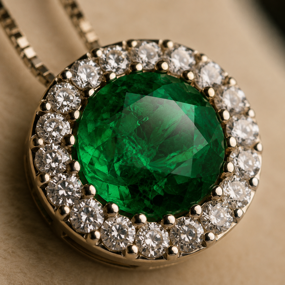 Aura emerald halo pendant necklace