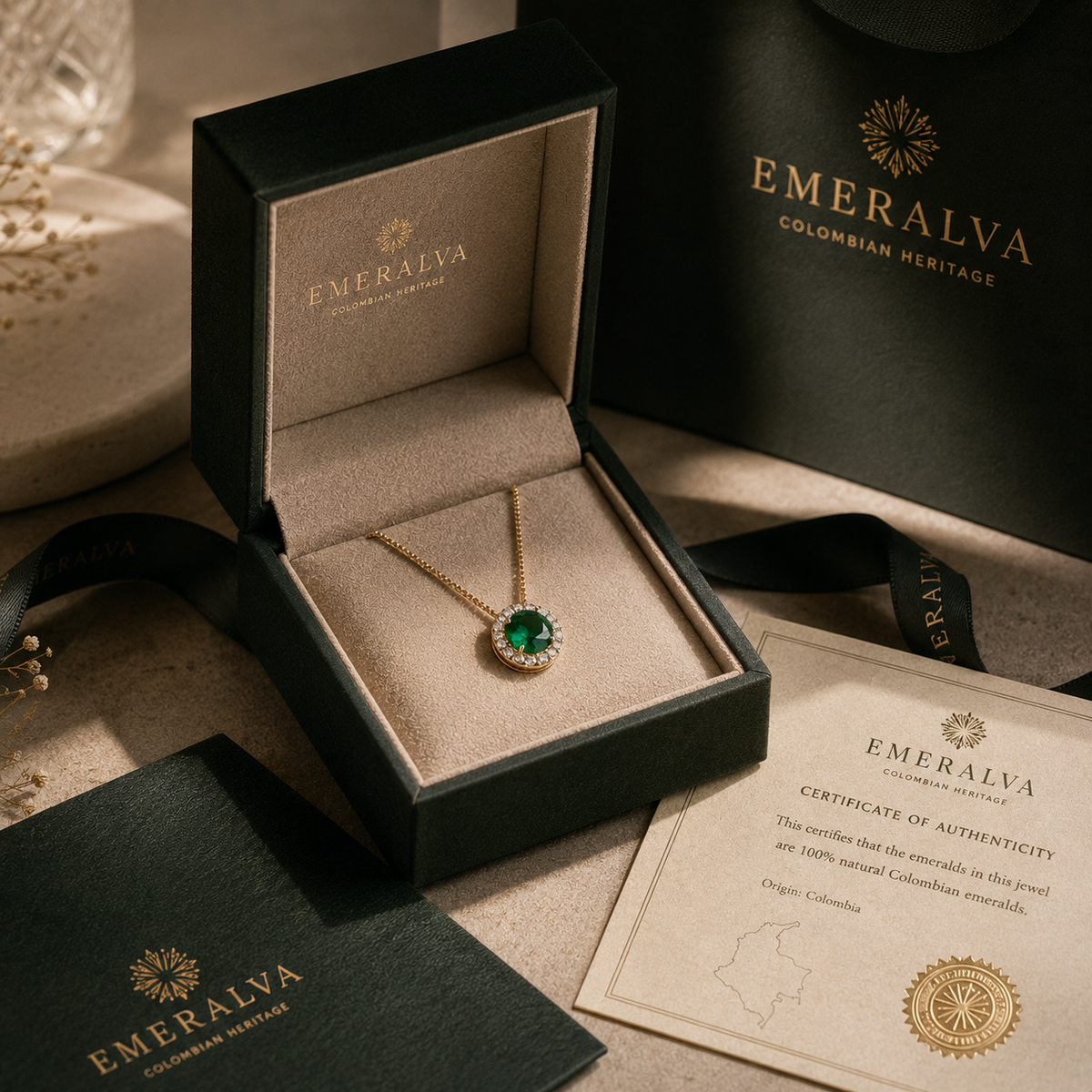 Aura emerald halo pendant necklace