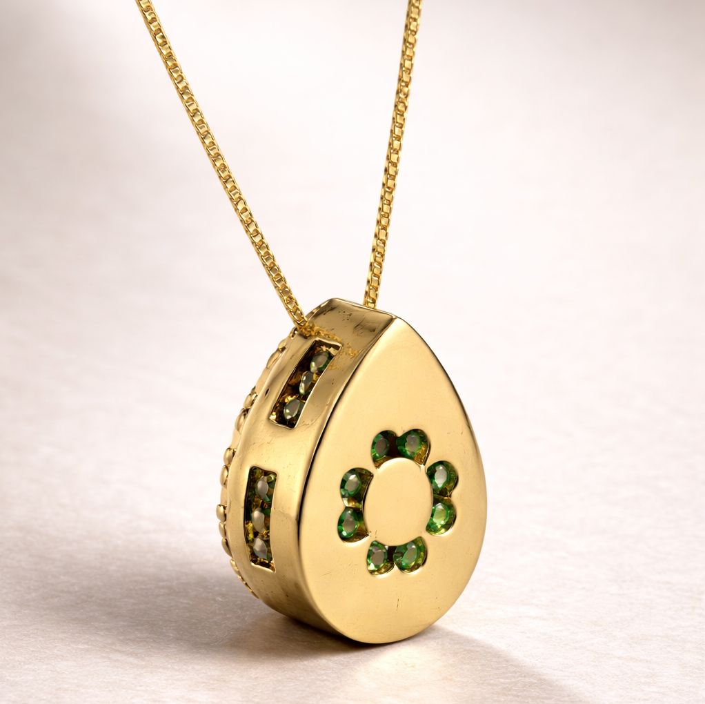 Aurora Colombian Emerald Halo Pendant Necklace