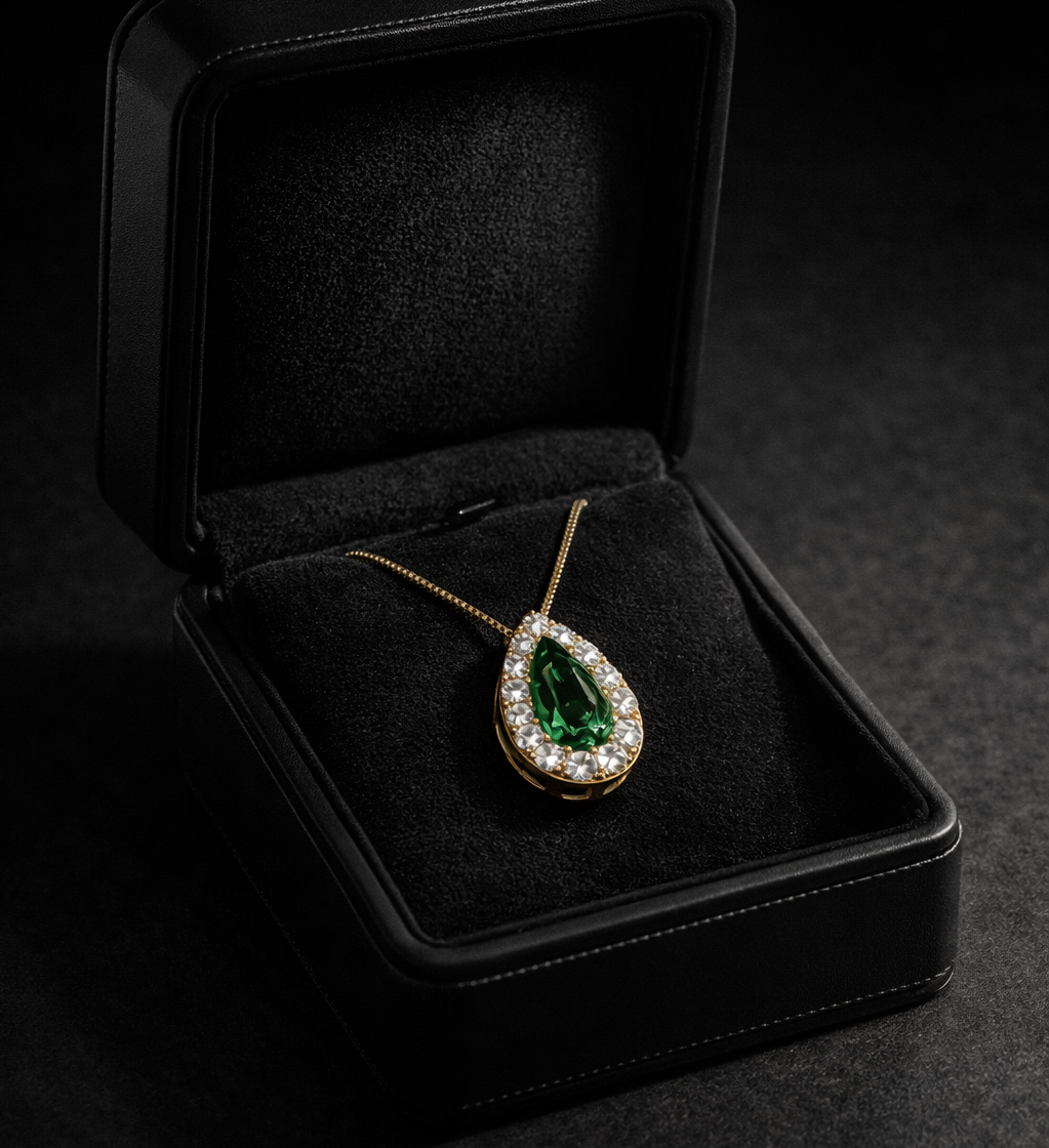Aurora Colombian Emerald Halo Pendant Necklace