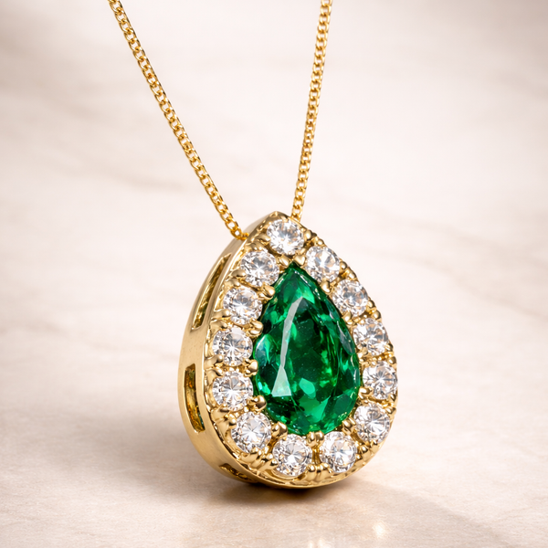 Aurora Colombian Emerald Halo Pendant Necklace