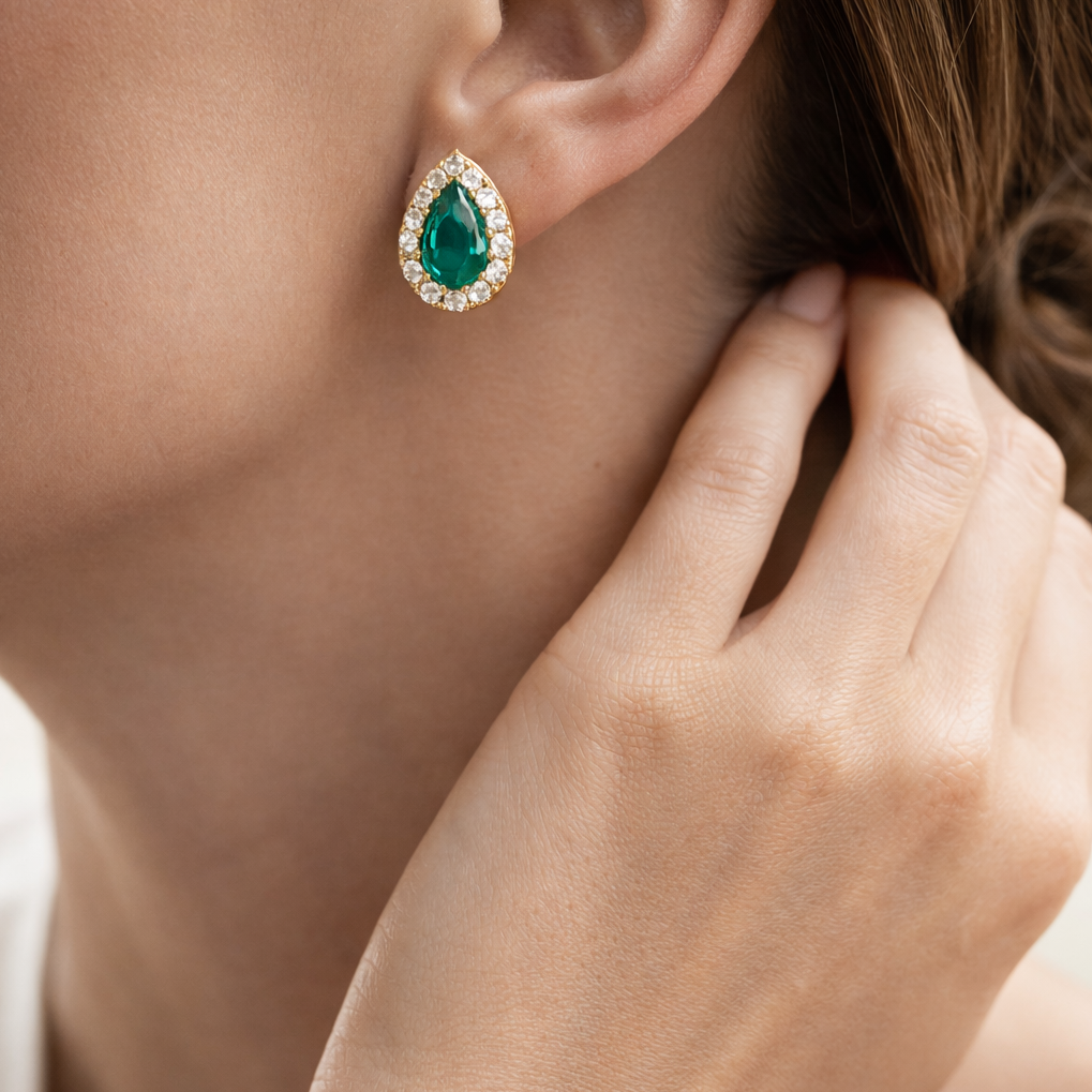 Aurora Colombian Emerald Halo Stud Earrings