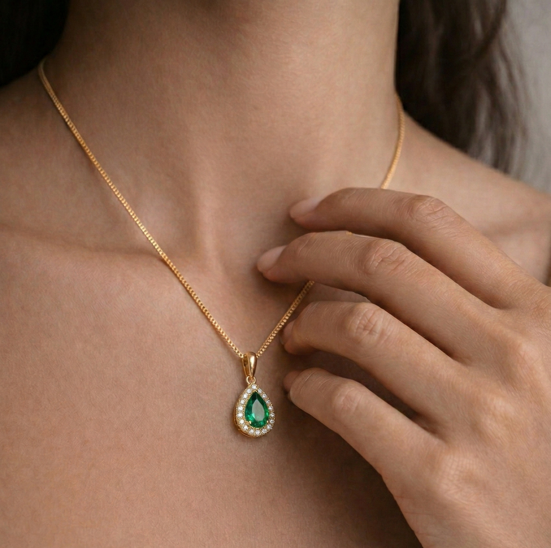Aurora Colombian Emerald Halo Pendant Necklace